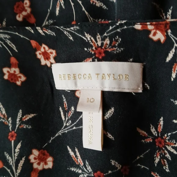Rebecca Taylor Lia Black Floral Silk Blend Blouse Size 10 - Picture 7 of 9